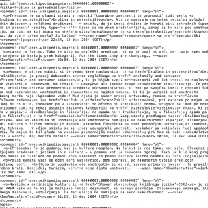 Figure 4. Example of an original Wikipedia Talk Page and the same page in XML.